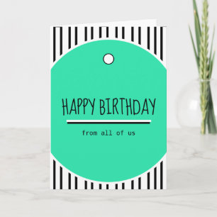 happy birthday teal black white stripes card