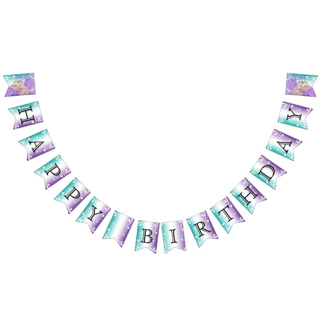 Happy Birthday 🎈 Teal & Purple Bunting Flags (All)