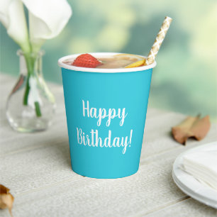 Happy Birthday Teal Typography Party Paper Cups