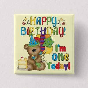 Happy Birthday Teddy Bear 1st T-shirts and Gifts 15 Cm Square Badge