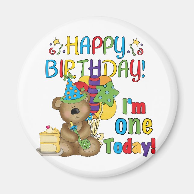 Happy Birthday Teddy Bear 1st T-shirts and Gifts Magnet (Front)