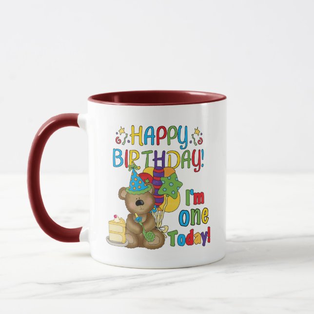 Happy Birthday Teddy Bear 1st T-shirts and Gifts Mug (Left)