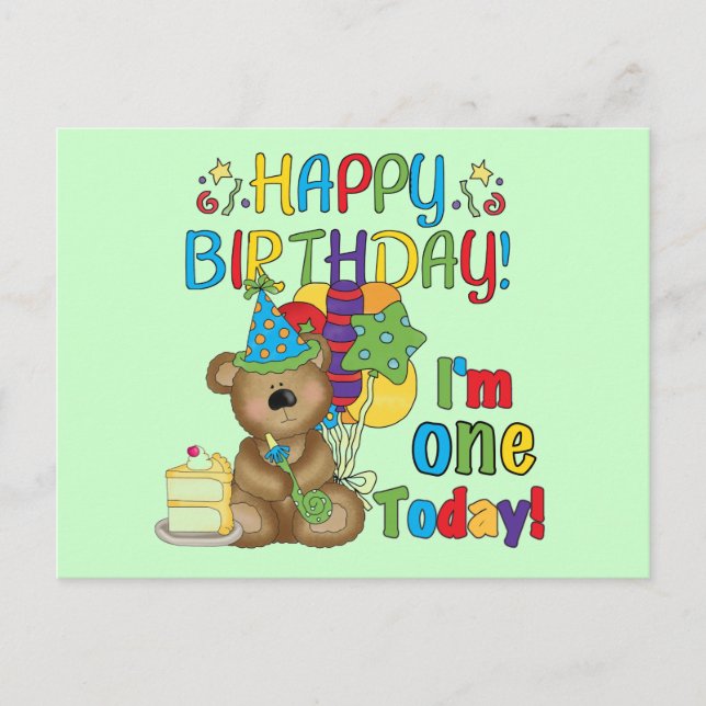 Happy Birthday Teddy Bear 1st T-shirts and Gifts Postcard (Front)