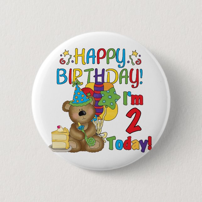 Happy Birthday Teddy Bear 2nd Birthday 6 Cm Round Badge (Front)