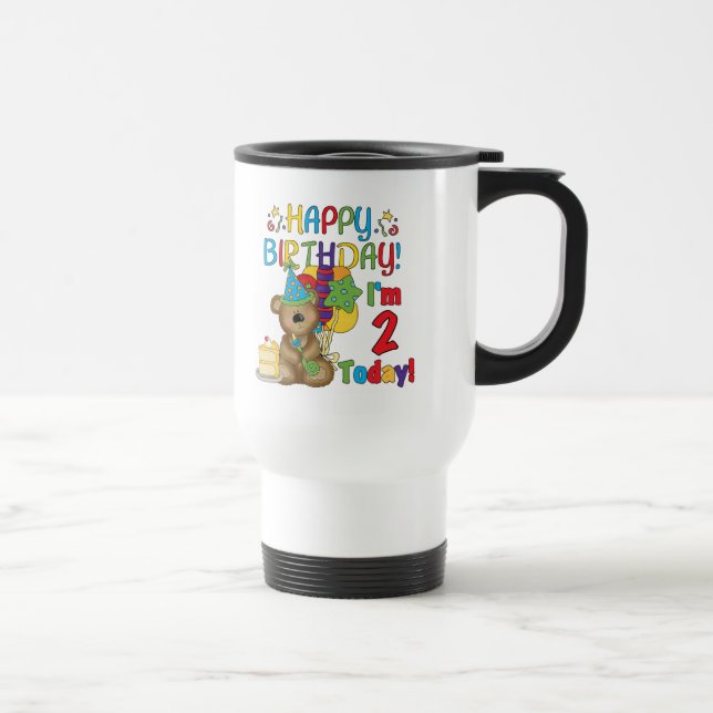 Happy Birthday Teddy Bear 2nd Birthday Travel Mug (Right)