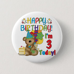 Happy Birthday Teddy Bear 3rd Tshirts and Gifts 6 Cm Round Badge