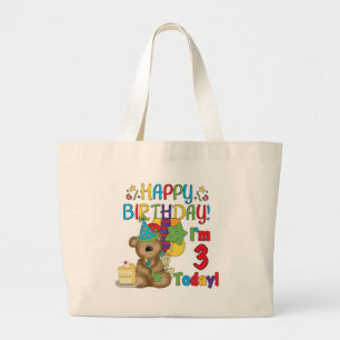 Happy Birthday Teddy Bear 3rd Tshirts and Gifts Large Tote Bag