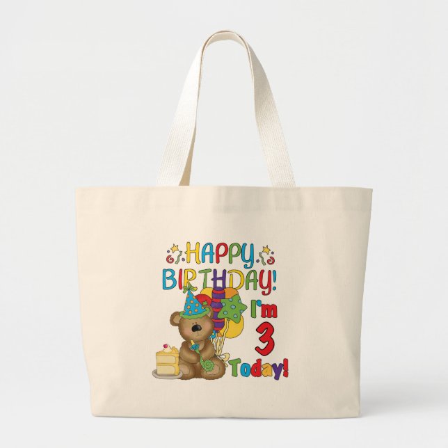 Happy Birthday Teddy Bear 3rd Tshirts and Gifts Large Tote Bag (Front)