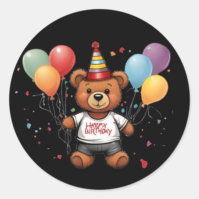Happy birthday teddy bear classic round sticker (Front)
