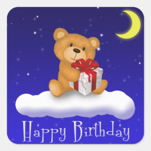 Happy Birthday Teddy Bear Gift Square Sticker
