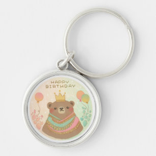 Happy Birthday Teddy Bear Illustration Key Ring