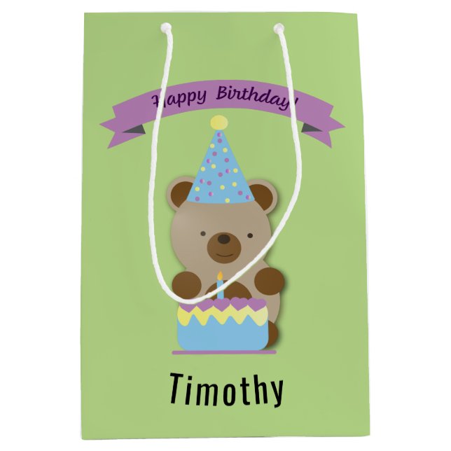 Happy Birthday Teddy Bear Medium Gift Bag (Front)