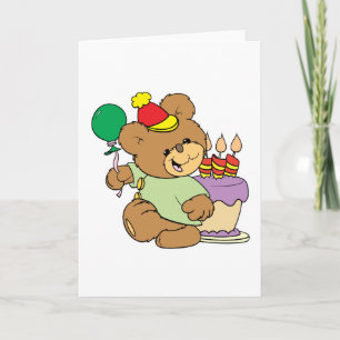 happy birthday teddy bear with cake and balloon card
