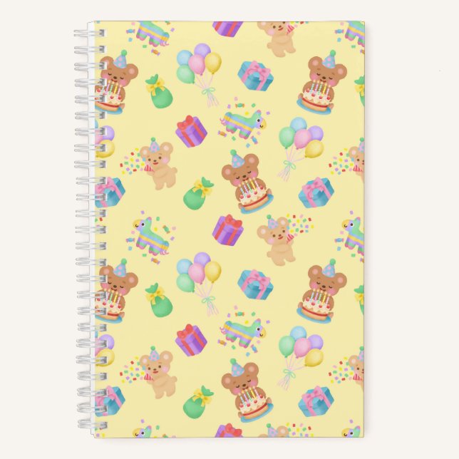 Happy Birthday Teddy Bear Yellow Notebook (Front)