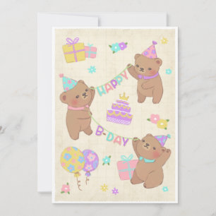 Happy Birthday Teddy Bears Illustration Thank You Card