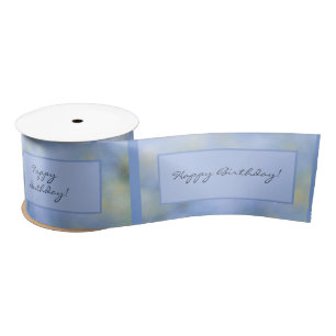 Happy Birthday Template Abstract Blue Yellow  Satin Ribbon