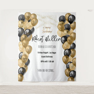 Happy Birthday Template Black Gold  - Transparent Tapestry