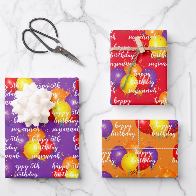 Happy Birthday Template Colourful Balloons Wrapping Paper Sheet (Front)