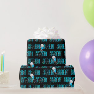 Happy Birthday Text and Ballloons Wrapping Paper