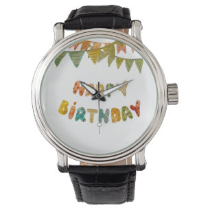 Happy Birthday text flags cute colorful simple  Watch