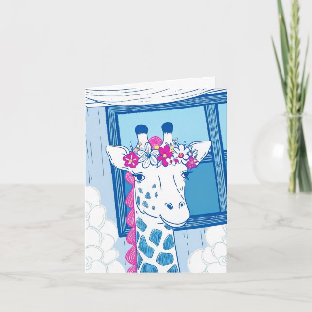 Happy birthday text inside giraffe foldet card (Front)