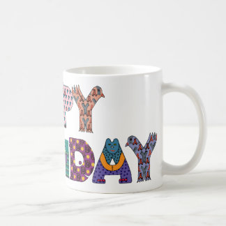happy birthday text kids coffee mug