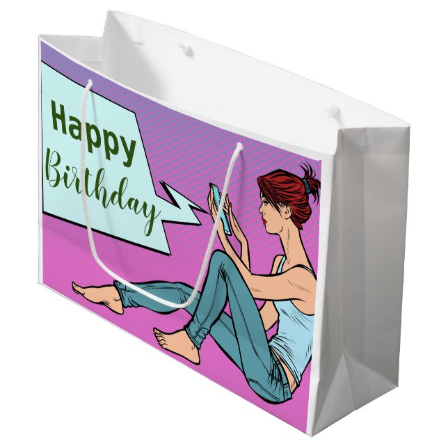 Happy Birthday Text Large Gift Bag (Front Angled)