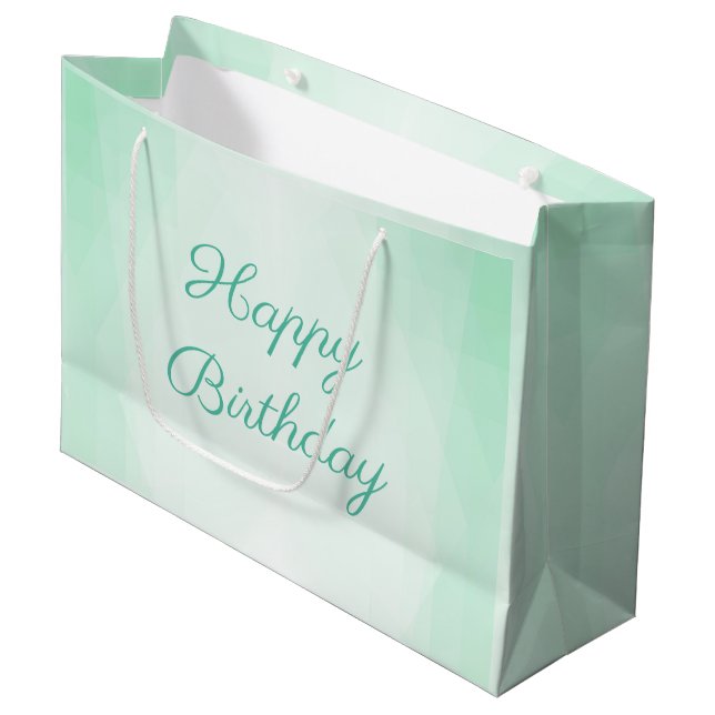 Happy Birthday Text Mint Green Colour Template Large Gift Bag (Front Angled)