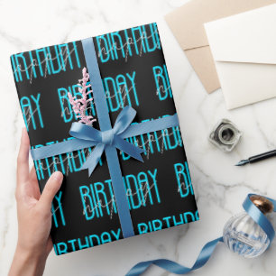 Happy Birthday Text On Black Wrapping Paper