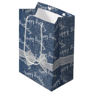 Happy Birthday Text On Denim Medium Gift Bag