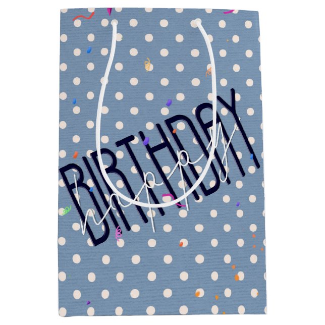 Happy Birthday Text on Polka Dots Medium Gift Bag (Front)