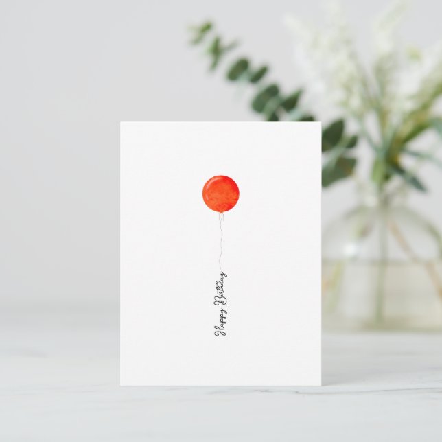 Happy Birthday Text Red Balloon Illustration Card (Standing Front)