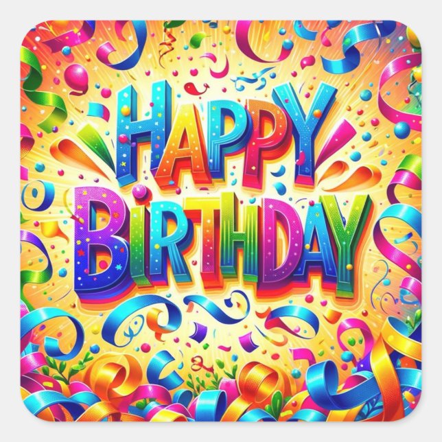 Happy Birthday Text Square Sticker (Front)