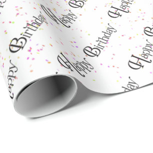 Happy Birthday text with confetti on white Wrapping Paper