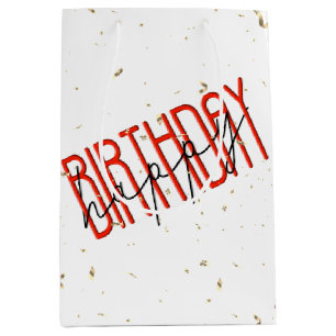 Happy Birthday Text with Gold Confetti  Medium Gift Bag