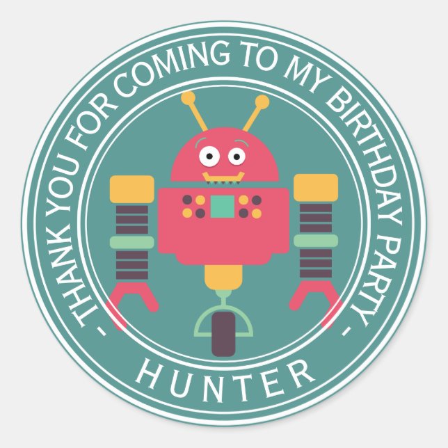 Happy Birthday - Thank You Robot Classic Round Sticker (Front)