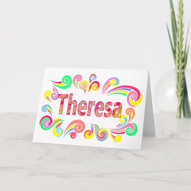 Happy Birthday Theresa with Bright, Colorful Swirl Card (Front)