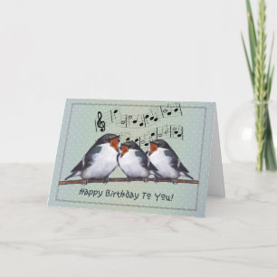 Happy Birthday: Three Birds Singing: Music Staff Card