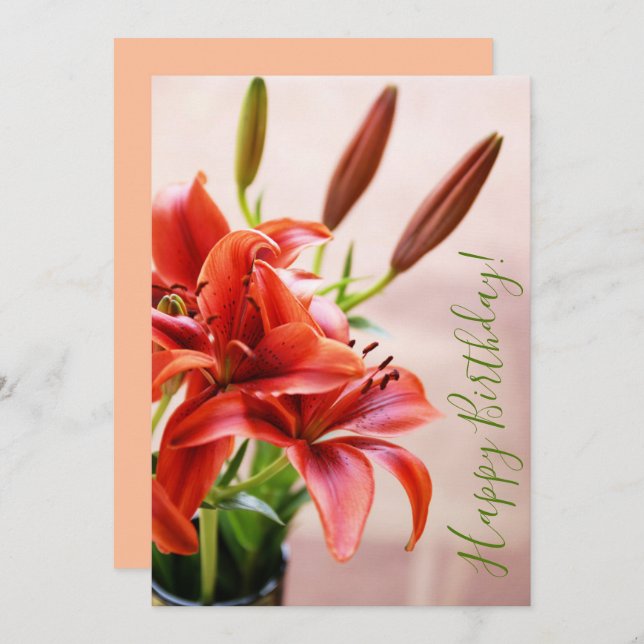 Happy Birthday Tiger Lilies Photo Custom Card (Front/Back)