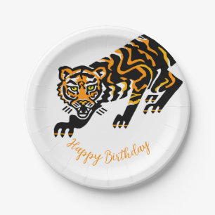 Happy Birthday -  TIGER- wild animals Paper Plate