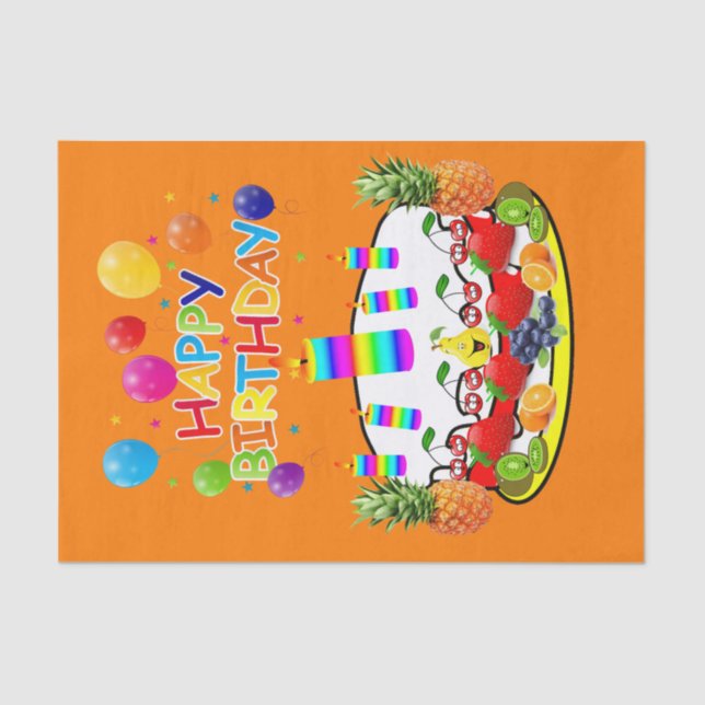 Happy Birthday Tissue Paper Fruit Cake (Front)