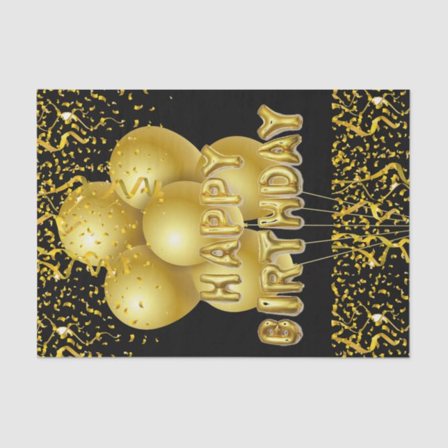 Happy Birthday Tissue Paper Gold Balloons (Front)