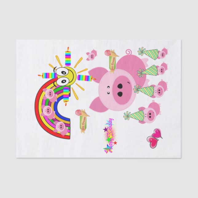 Happy Birthday Tissue Paper Pink Pig (Front)