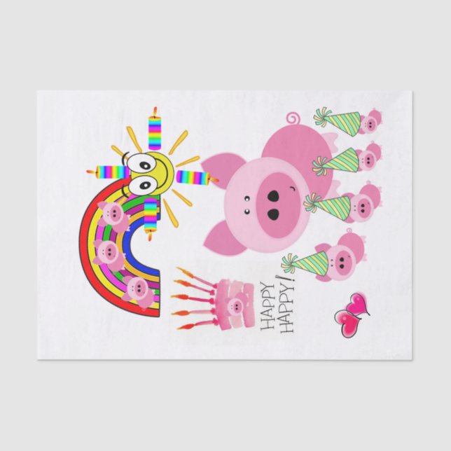 Happy Birthday Tissue Paper Pink Pig (Front)