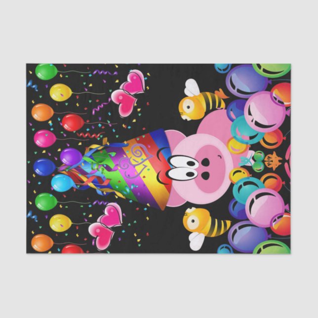 Happy Birthday Tissue Paper Pink Pig Bumblebee (Front)