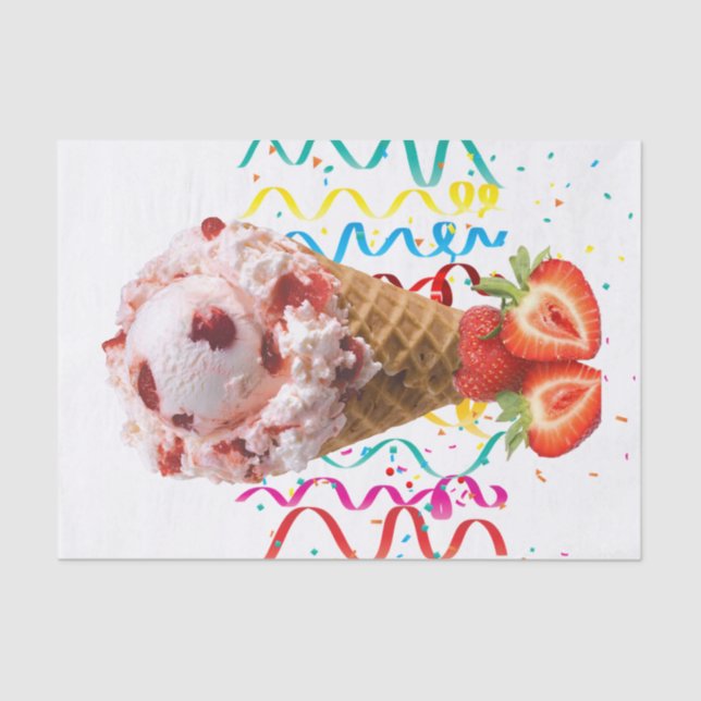 Happy Birthday Tissue Paper Strawberry Ice Cream (Front)