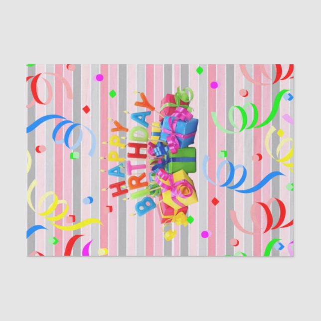 Happy Birthday Tissue Paper Stripe (Front)