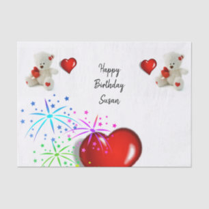 Happy Birthday Tissue Paper White Teddy Bear