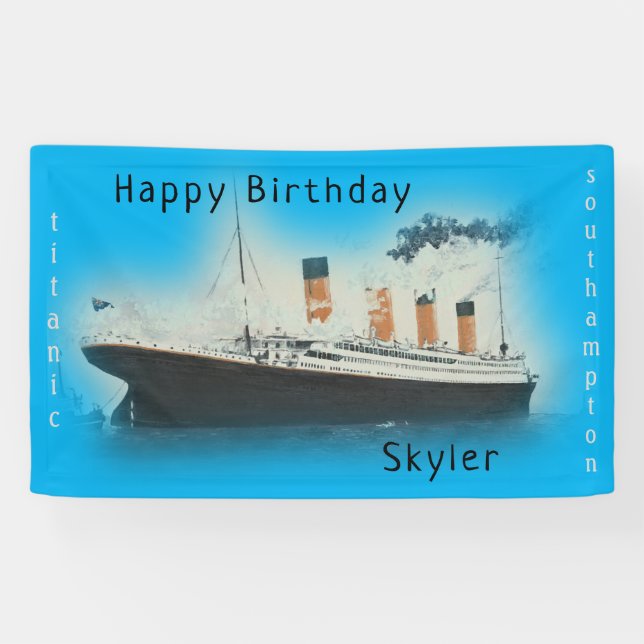 Happy Birthday Titanic Ship Name Blue Ocean Banner (Horizontal)