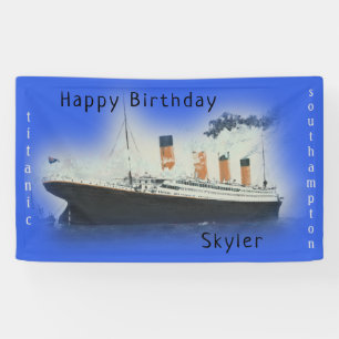 Happy Birthday Titanic Ship Name Marine Blue Banner